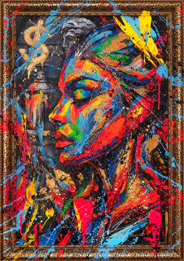 Moderne Wandbilder mit Rahmen – Handgemaltes Acrylbild "Muse der Stadt"