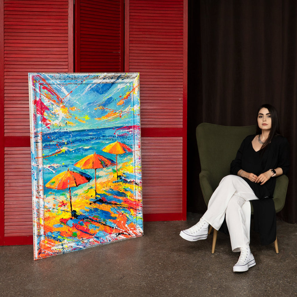 Modern Abstrakt Gemälde - Handgemaltes Leinwandbild „Auf den Spuren der Sonne“