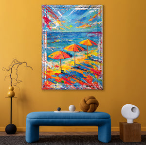 Modern Abstrakt Gemälde - Handgemaltes Leinwandbild „Auf den Spuren der Sonne“