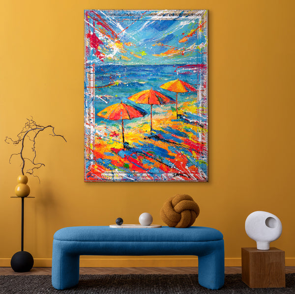 Modern Abstrakt Gemälde - Handgemaltes Leinwandbild „Auf den Spuren der Sonne“