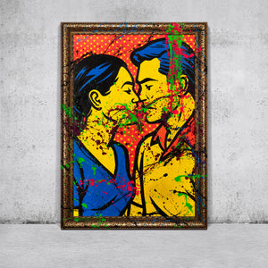 Handgemalte Pop-Art Gemälde – Moderne Wandbilder Wohnzimmer „Farbiger Kuss“