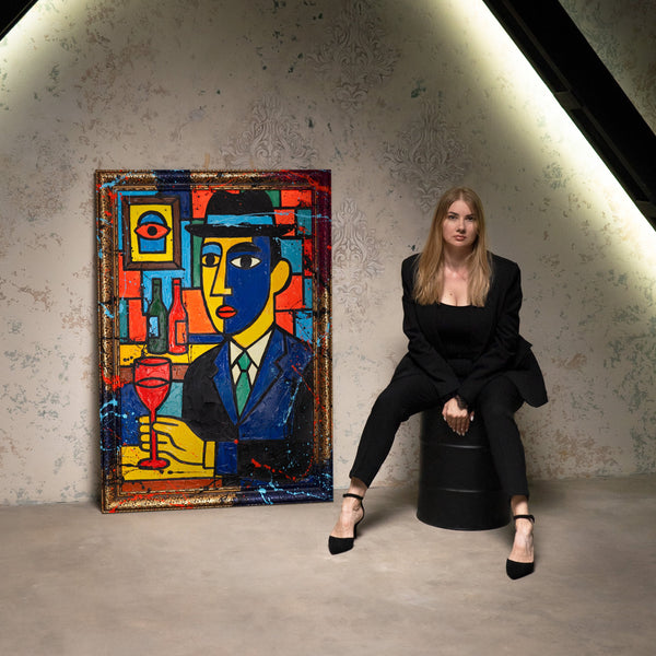 Living Room Wall Decor – Hand-Painted Pop-Art Portrait „Bar“
