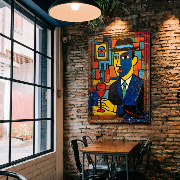 Living Room Wall Decor – Hand-Painted Pop-Art Portrait „Bar“
