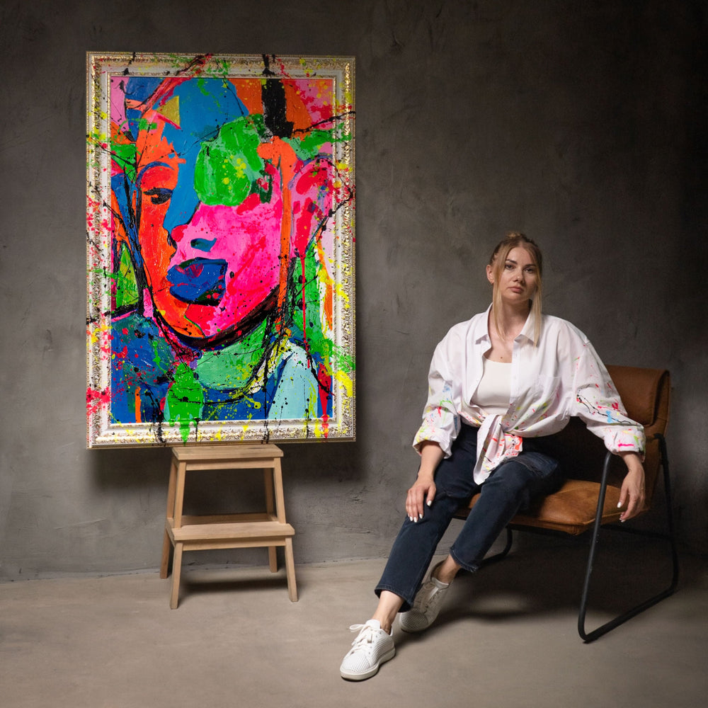 Abstract Art Portrait – Modern Hand-Painted Painting „Emotion“
