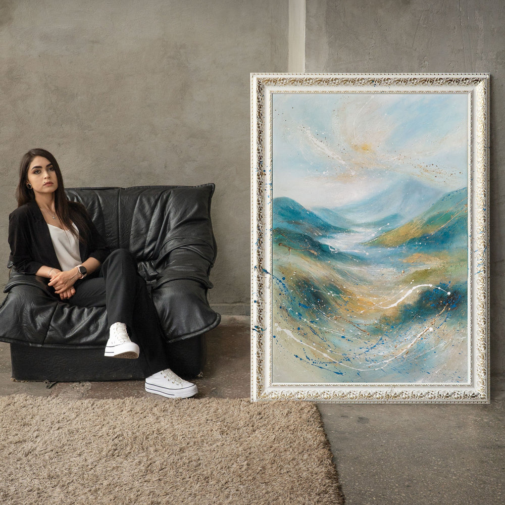 Hand-Painted Abstract Landscape „Gentle Light“ – Modern Nature Wall Art
