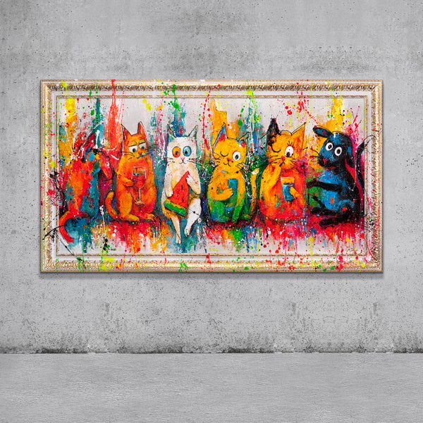 Bunte Katzenbilder Pop Art – Handgemalte Wandbilder „Katzen, Farbe, Spaß“