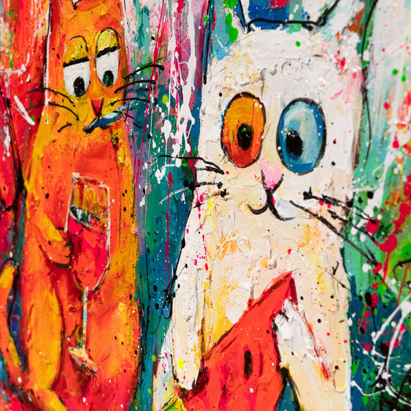 Bunte Katzenbilder Pop Art – Handgemalte Wandbilder „Katzen, Farbe, Spaß“