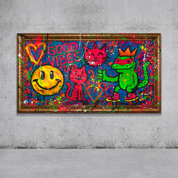 Moderne Abstrakte Kunst fürs Wohnzimmer – Bunte Bild auf Leinwand „Rollschuhe und Freude“
