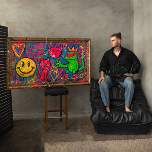 Moderne Abstrakte Kunst fürs Wohnzimmer – Bunte Bild auf Leinwand „Rollschuhe und Freude“