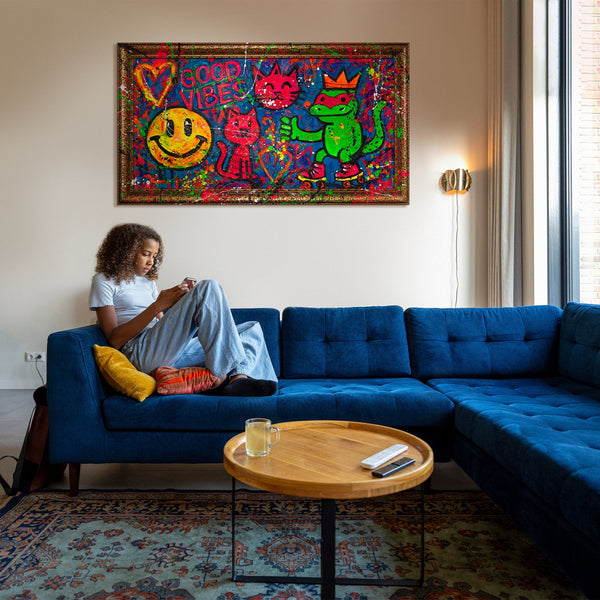 Moderne Abstrakte Kunst fürs Wohnzimmer – Bunte Bild auf Leinwand „Rollschuhe und Freude“
