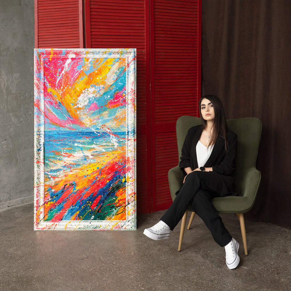 Moderne abstrakte Kunst auf Leinwand – Bunte Acrylmalerei „Glanz des Horizonts“