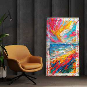 Moderne abstrakte Kunst auf Leinwand – Bunte Acrylmalerei „Glanz des Horizonts“