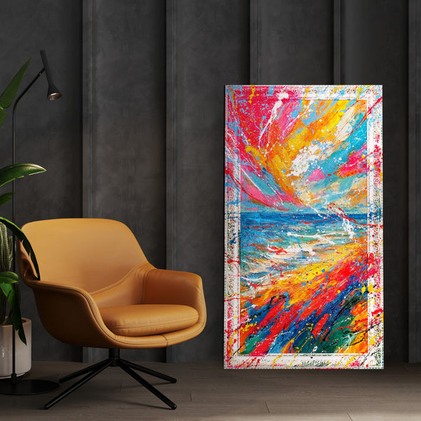 Moderne abstrakte Kunst auf Leinwand – Bunte Acrylmalerei „Glanz des Horizonts“