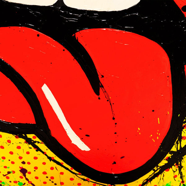 Handgemaltes Wandbilder Wohnzimmer – Abstrakte Kunst mit Pop-Art Mund „WOW“