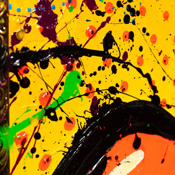 Handgemaltes Wandbilder Wohnzimmer – Abstrakte Kunst mit Pop-Art Mund „WOW“