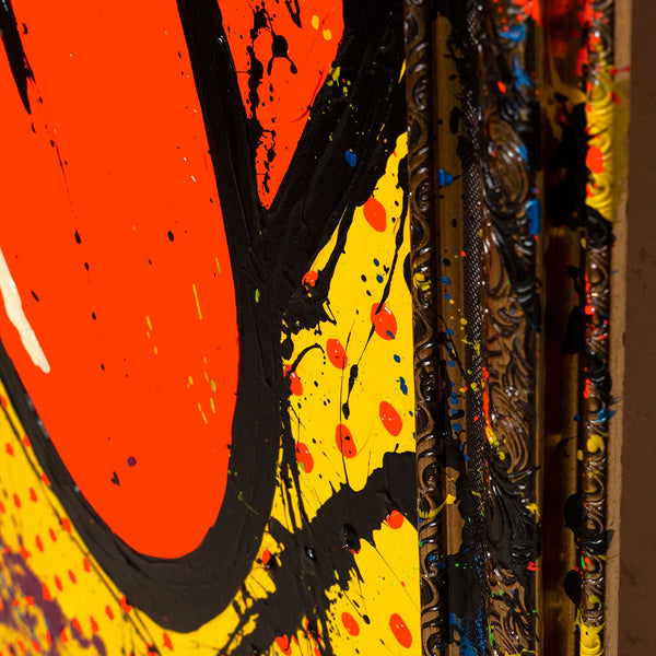 Handgemaltes Wandbilder Wohnzimmer – Abstrakte Kunst mit Pop-Art Mund „WOW“