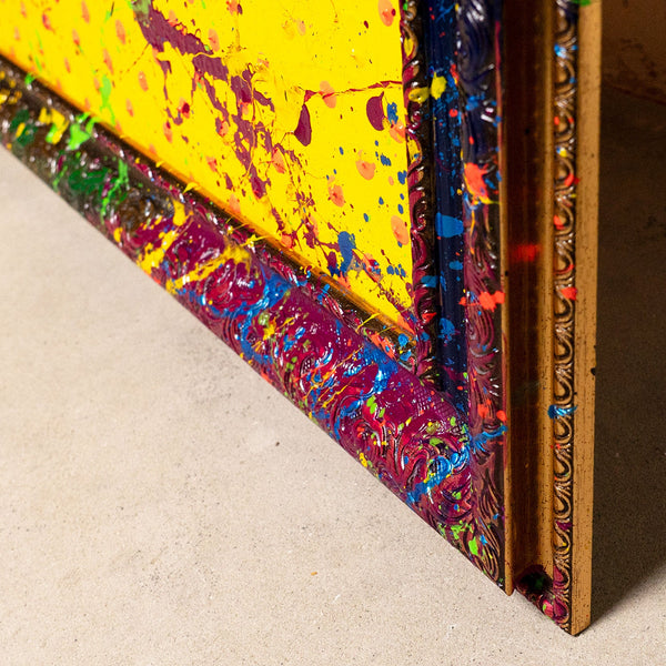 Handgemaltes Wandbilder Wohnzimmer – Abstrakte Kunst mit Pop-Art Mund „WOW“