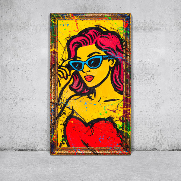 Abstraktes Gemälde Pop-Art – Bunte Bilder für Wohnzimmer Deko „Miss WOW“