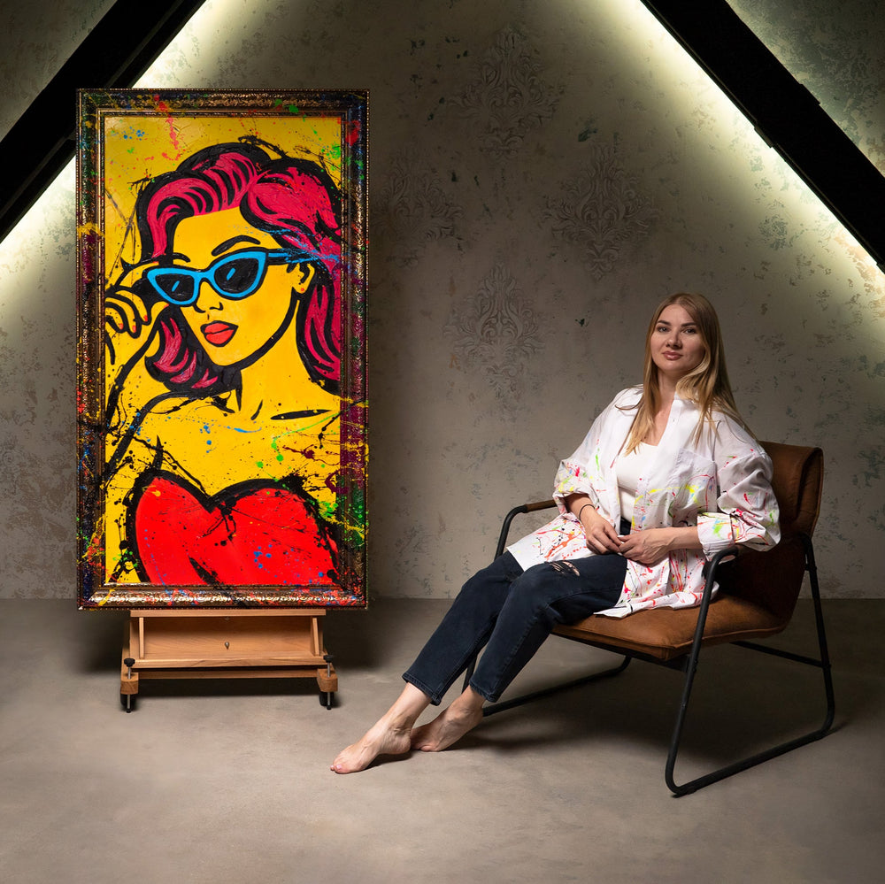 Abstraktes Gemälde Pop-Art – Bunte Bilder für Wohnzimmer Deko „Miss WOW“