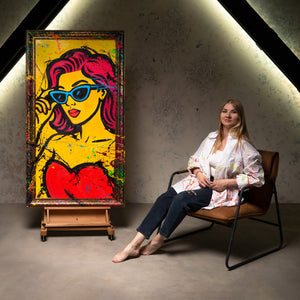 Abstraktes Gemälde Pop-Art – Bunte Bilder für Wohnzimmer Deko „Miss WOW“
