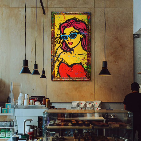 Abstraktes Gemälde Pop-Art – Bunte Bilder für Wohnzimmer Deko „Miss WOW“