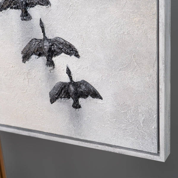 Together We Soar – handgemaltes Motivationsbild fürs Büro mit 3D-Relief, 140 × 70 cm