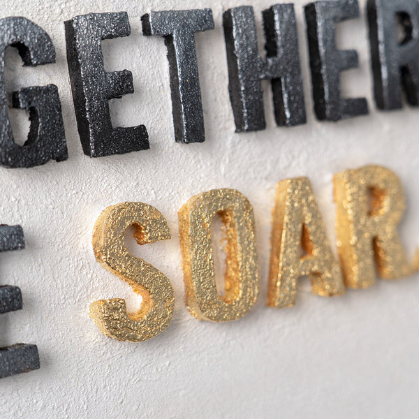 Together We Soar – handgemaltes Motivationsbild fürs Büro mit 3D-Relief, 140 × 70 cm