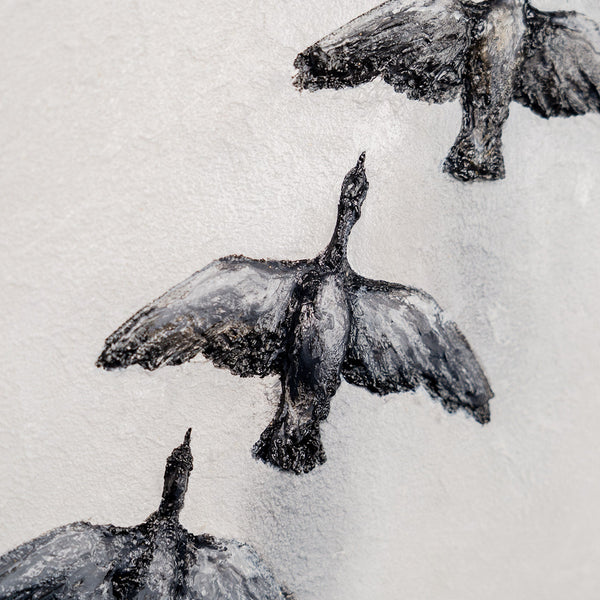 Together We Soar – handgemaltes Motivationsbild fürs Büro mit 3D-Relief, 140 × 70 cm
