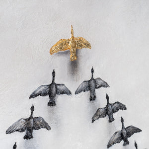 Together We Soar – handgemaltes Motivationsbild fürs Büro mit 3D-Relief, 140 × 70 cm