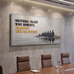 Teamwork Wins – handgemaltes Wandbild fürs Büro mit 3D-Relief, 140 × 70 cm