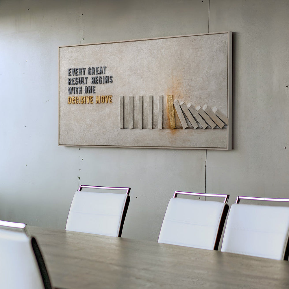 Motivationsbild Büro – Modernes Panorama Leinwandbild mit Domino-Effekt im Konferenzraum