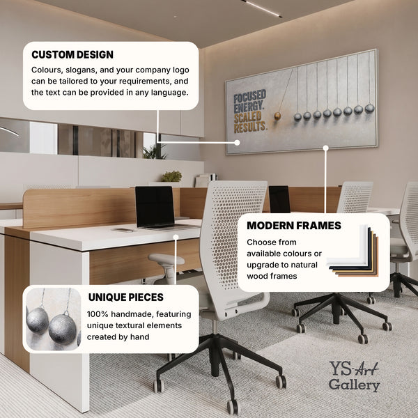 Focused Energy – handgemaltes Motivationsbild fürs Büro mit 3D-Relief, 140 × 70 cm
