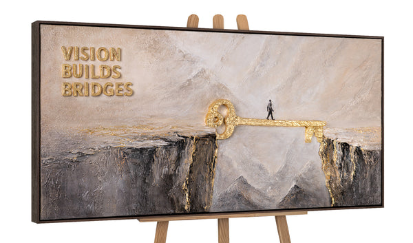 Vision Builds Bridges – handgemaltes 3D Wandbild fürs Büro mit echtem Relief, 140 × 70 cm