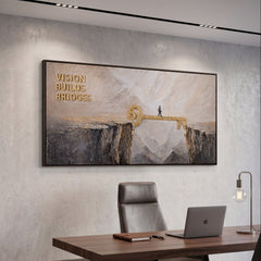 Vision Builds Bridges – handgemaltes 3D Wandbild fürs Büro mit echtem Relief, 140 × 70 cm