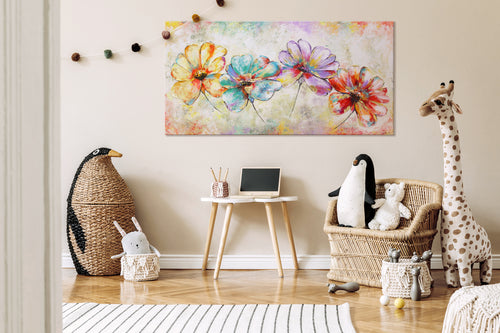 Acrylbilder Blumen – Bunte moderne Blütenbilder auf Leinwand mit Goldakzenten