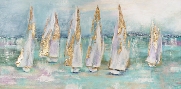 Hand-Painted Acrylic Canvas – "Sailboats" Maritime Wall Art
