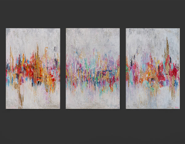 „Abstraktion II“ – farbenfrohes abstraktes Triptychon auf Leinwand