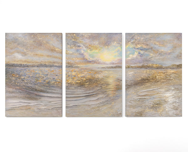 „Meer Dämmerung“ – handgemaltes Triptychon mit Meer und Horizont