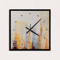 Ausgefallene Wanduhr lautlos – Handgemalter Sonnenaufgang Lavendel & Gold, quadratisch