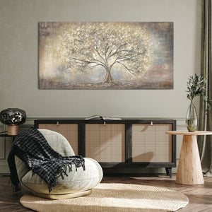 Modern pictures living room "Gold Tree" with frame acrylic painting