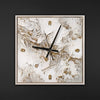 Ausgefallene Wanduhr lautlos – Handgemachtes Weiß-Gold-Relief, skulptural, quadratisch