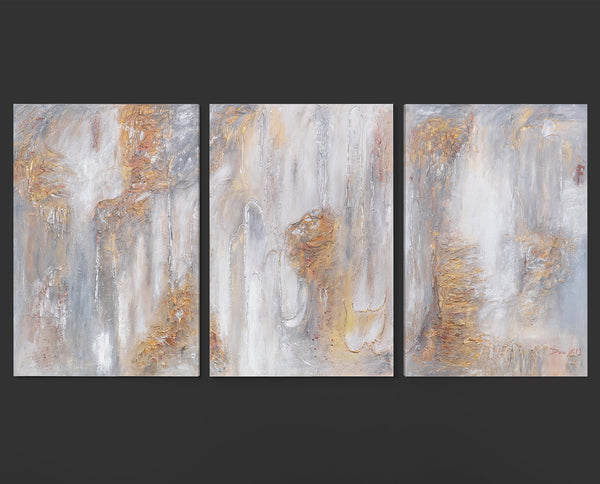 „Philosophie“ – handgemalte abstrakte Kunst als 3-teiliges Wandbild