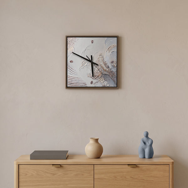 Ausgefallene Wanduhr lautlos – Handgemachte Mischtextur Silber & Rosé-Gold, quadratisch