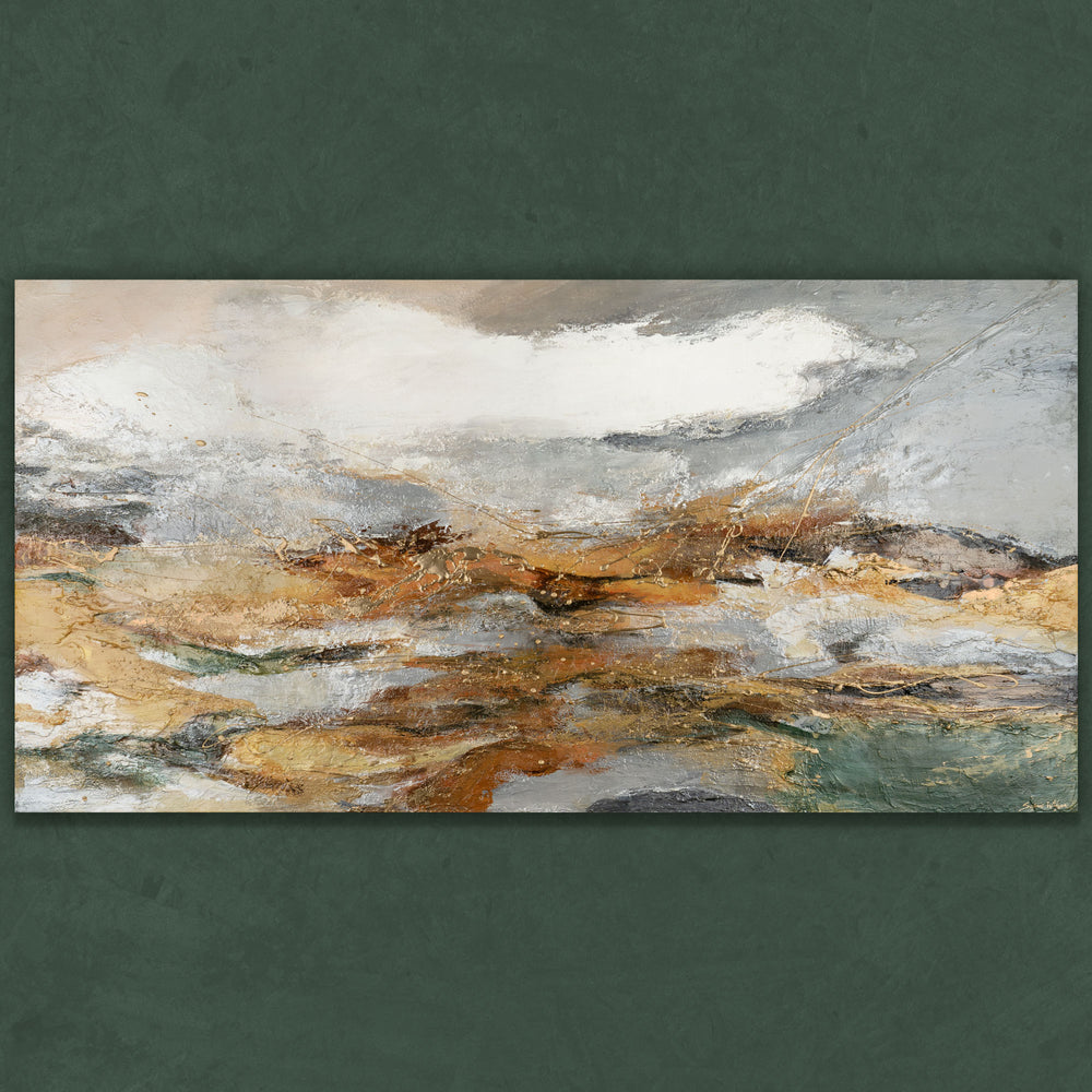 Hand-painted textured landscape on rolled canvas, unframed