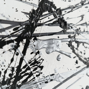 Dynamic lines and expressive drip work on canvas surface