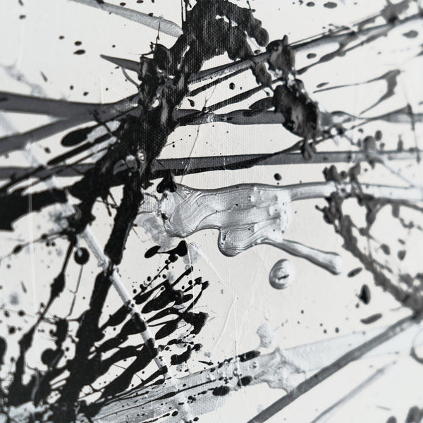 Dynamic lines and expressive drip work on canvas surface