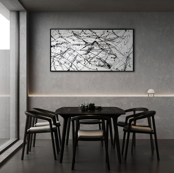 Modern abstract painting displayed in a minimalist interior