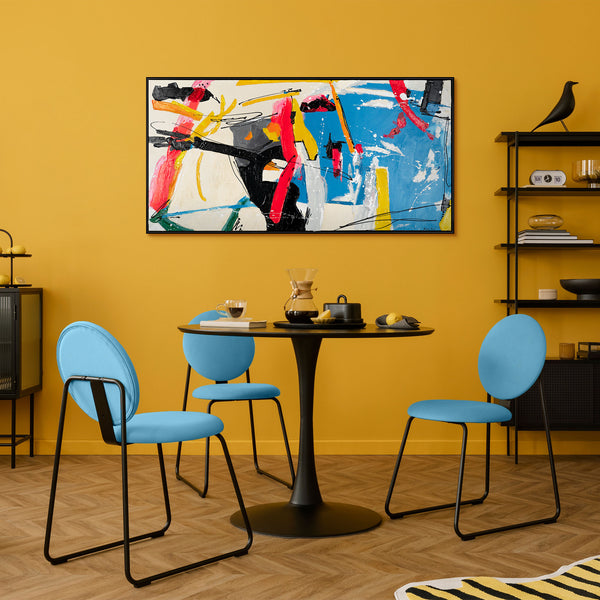 Full view of abstract hand-painted canvas in modern style