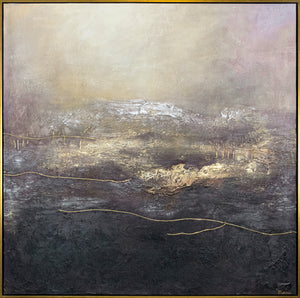 Abstrakte Acrylkunst Gold Violett Struktur Handarbeit