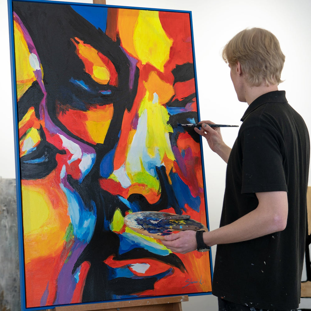 Abstraktes Acrylbild Porträt Handgemalt Modern